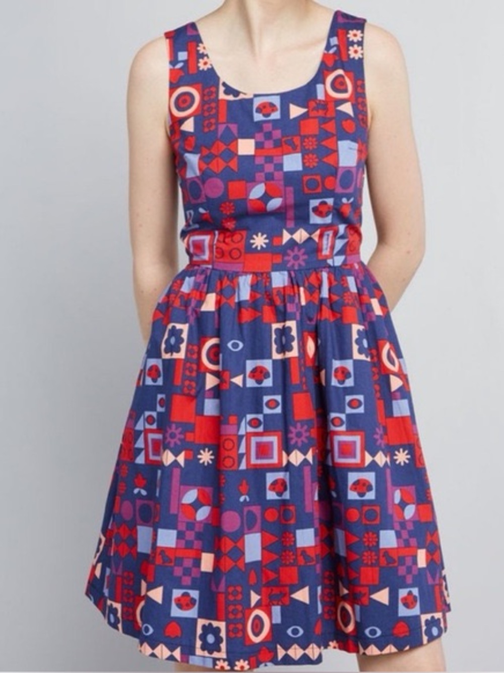 ModCloth Navy, Red & Pink Geometric Sundress